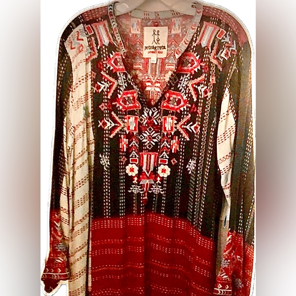 Johnny Was Black and Burgundy Embroidered Boho Tunic - Picture 7 of 7